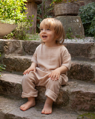 Organik Müslin Kumaş Alt Üst Takım Efes Krem