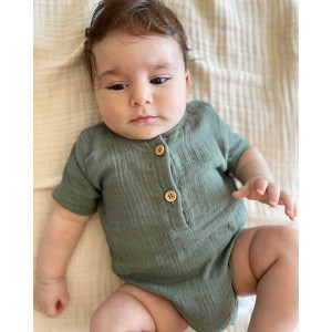 Organik Müslin Body Yeşil Kısa Kollu