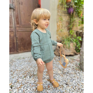 Organik Müslin Body Yeşil Uzun Kollu