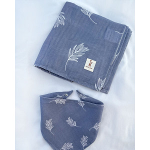 Organik Müslin Örtü 2 Katlı Helena Blue