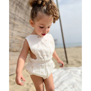 Organik Pamuklu Müslin Body Fırfırlı Ekru Stars