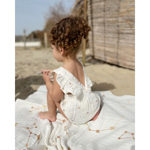 Organik Pamuklu Müslin Body Fırfırlı Ekru Stars