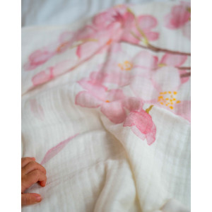 Organik Müslin Battaniye 4 Katlı Cherry Blossom