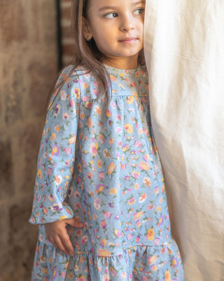 Organik Pamuk Mavi Çiçekli Elbise