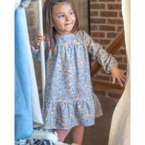 Organik Pamuk Mavi Çiçekli Elbise