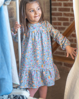 Organik Pamuk Mavi Çiçekli Elbise